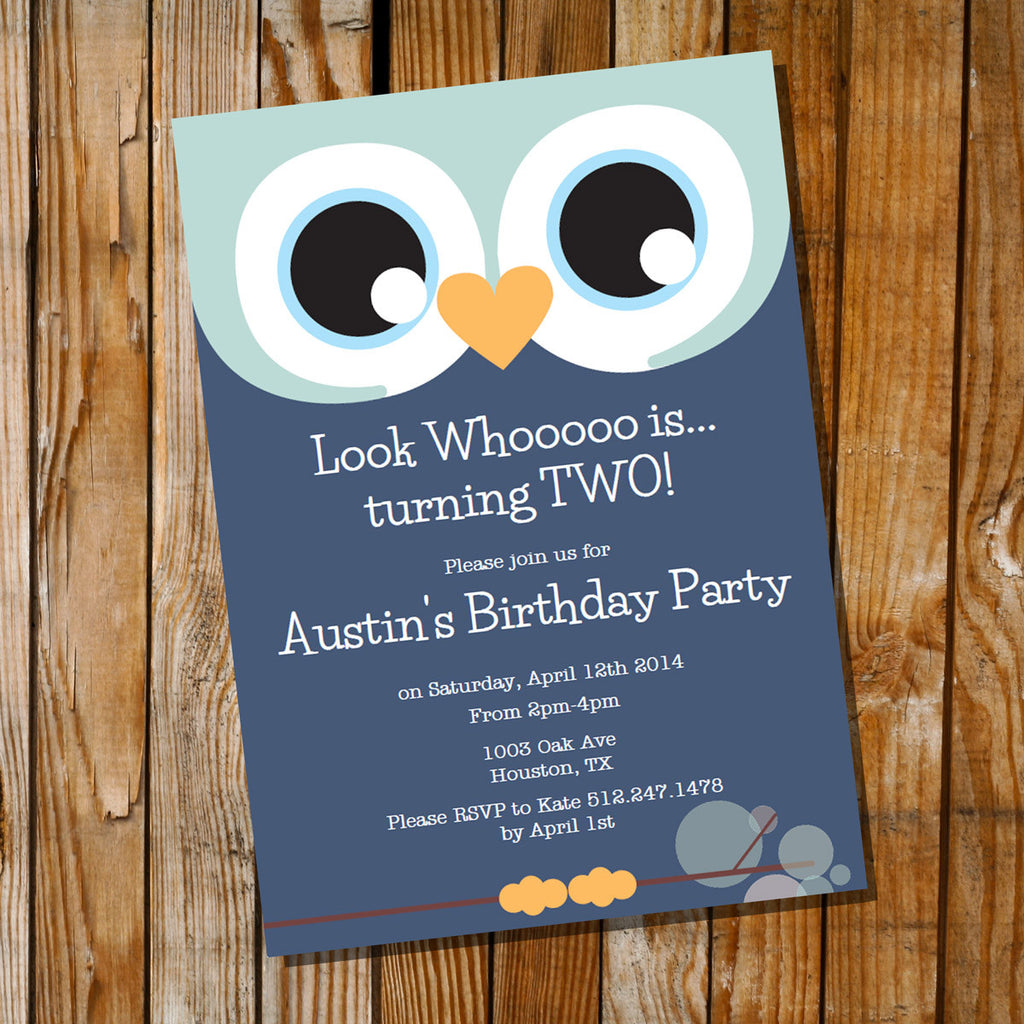 Cute Owl Birthday Party Invitation For A Boy