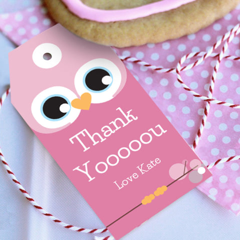 Cute Owl Birthday Party Favor Tags For A Girl
