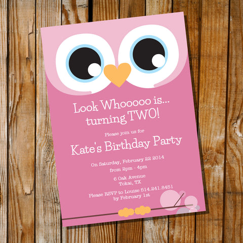 Cute Owl Birthday Party Invitation For A Girl