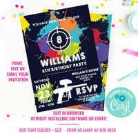 Paintball Birthday Party Invitation for a Boy | Lazer Tag Party Invitation