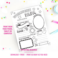 World's Best Papa Coloring-In Page | Personalized Papa's Day Gifts