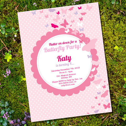 Pink Butterfly Birthday Party Invitation | Butterfly Party Invite Template