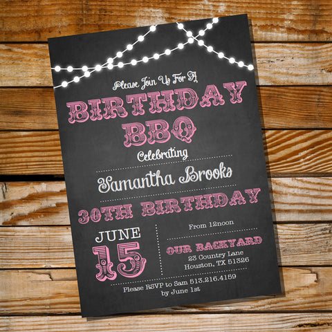 Chalkboard Pink BBQ Birthday Invitation
