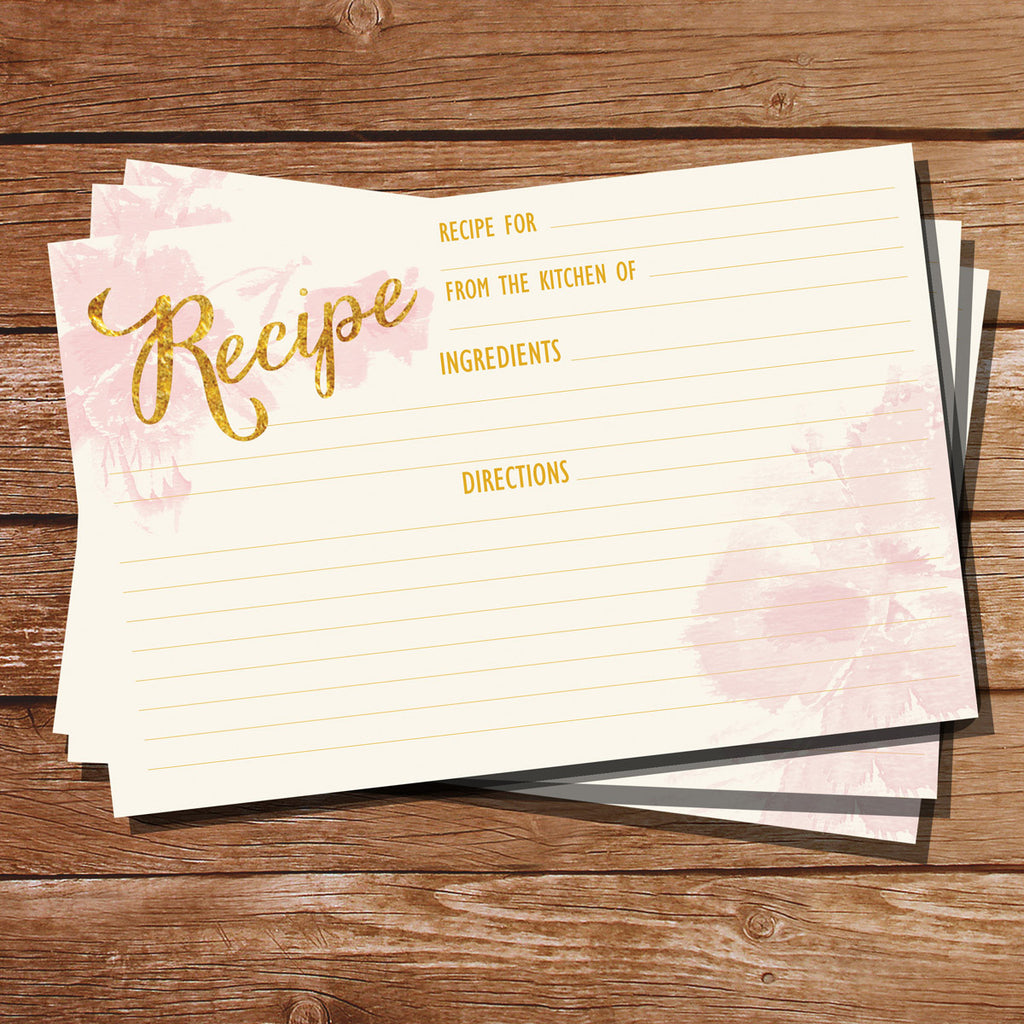 Pink Floral Watercolor Recipe Cards | Watercolor Floral