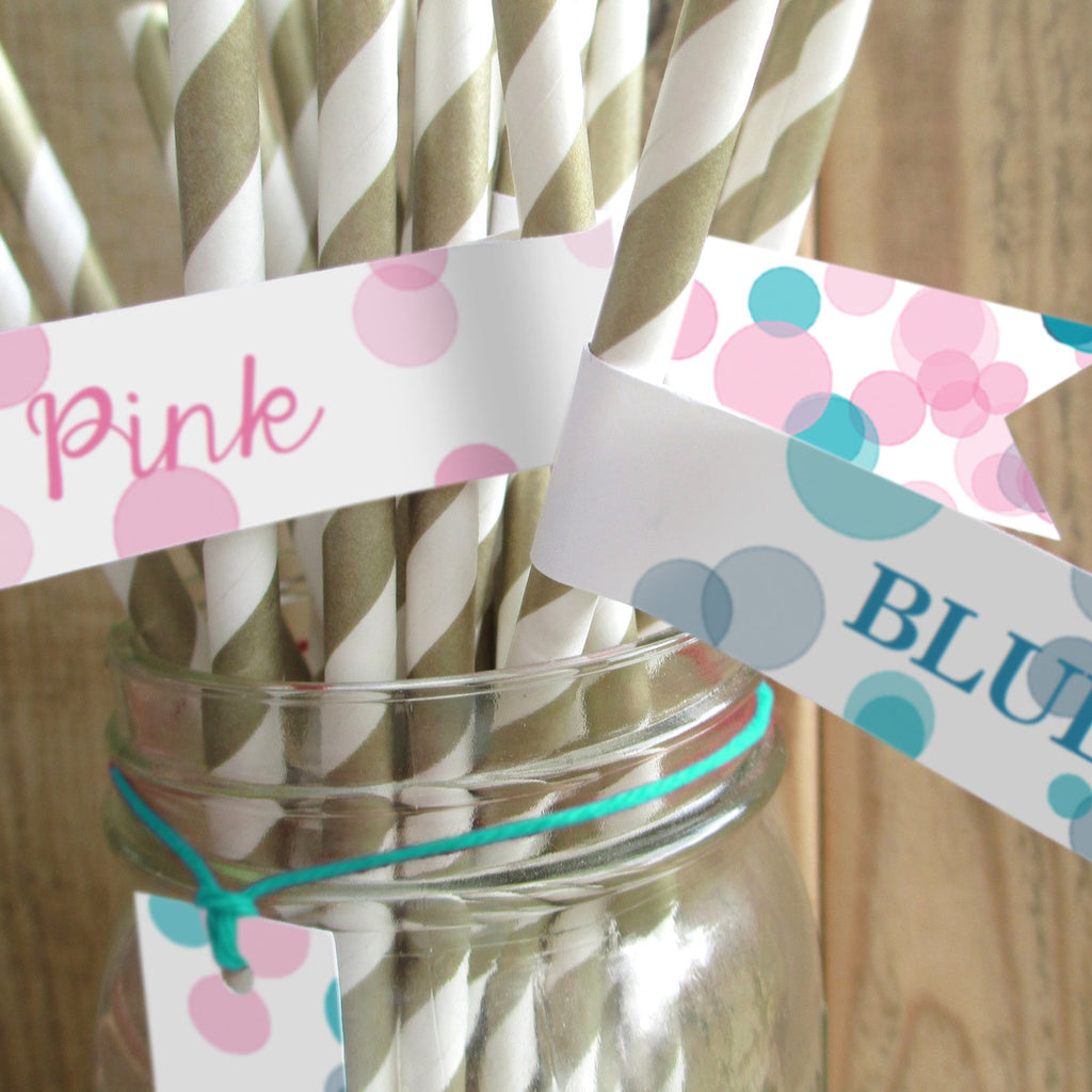 Pink Or Blue Gender Reveal Party Straw Flags