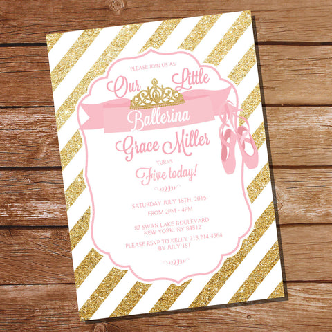 Pink and Gold Ballerina Party Invitation