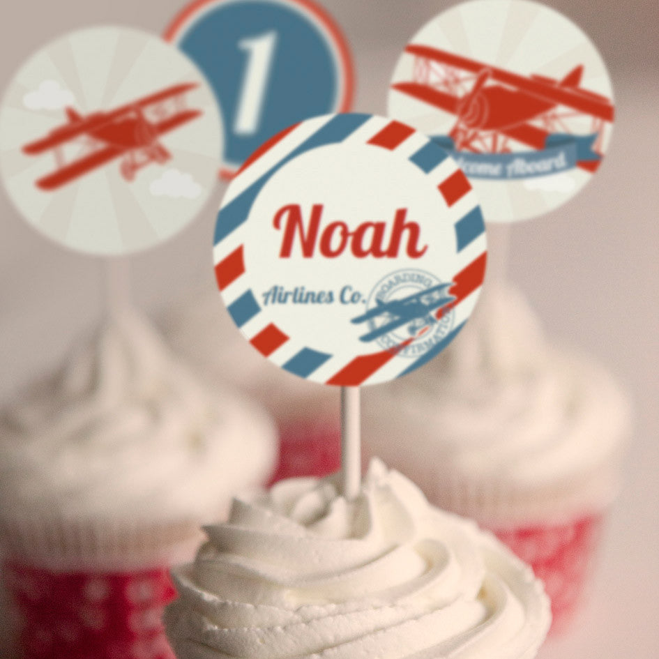 Vintage Airplane Party Cupcake Toppers | Airplane Party Toppers