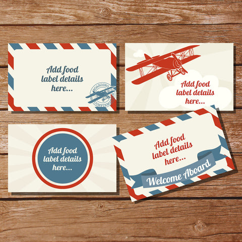 Vintage Airplane Ticket Party Food Labels | Tent Cards