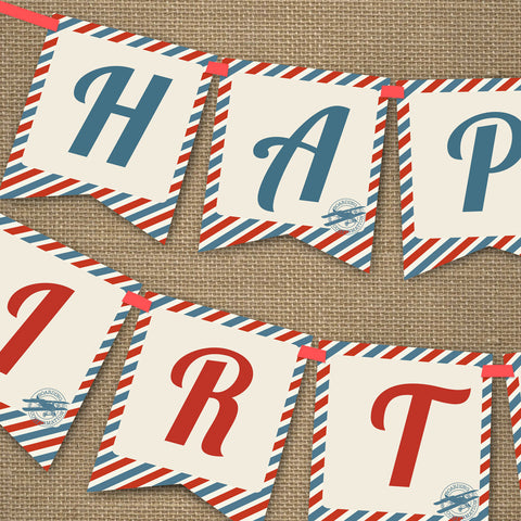 Vintage Airplane Ticket Party Happy Birthday Banner