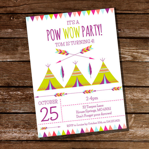 Teepee Pow Wow Birthday Party Invitation