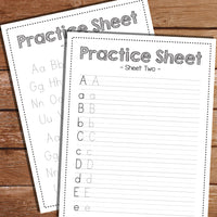 Practice sheet for learning upper and lower case letters
