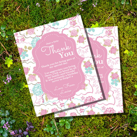 Pretty Rose Thank You Card | Pink Rose Insert Card