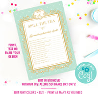 High Tea Party Game Bridal Shower
