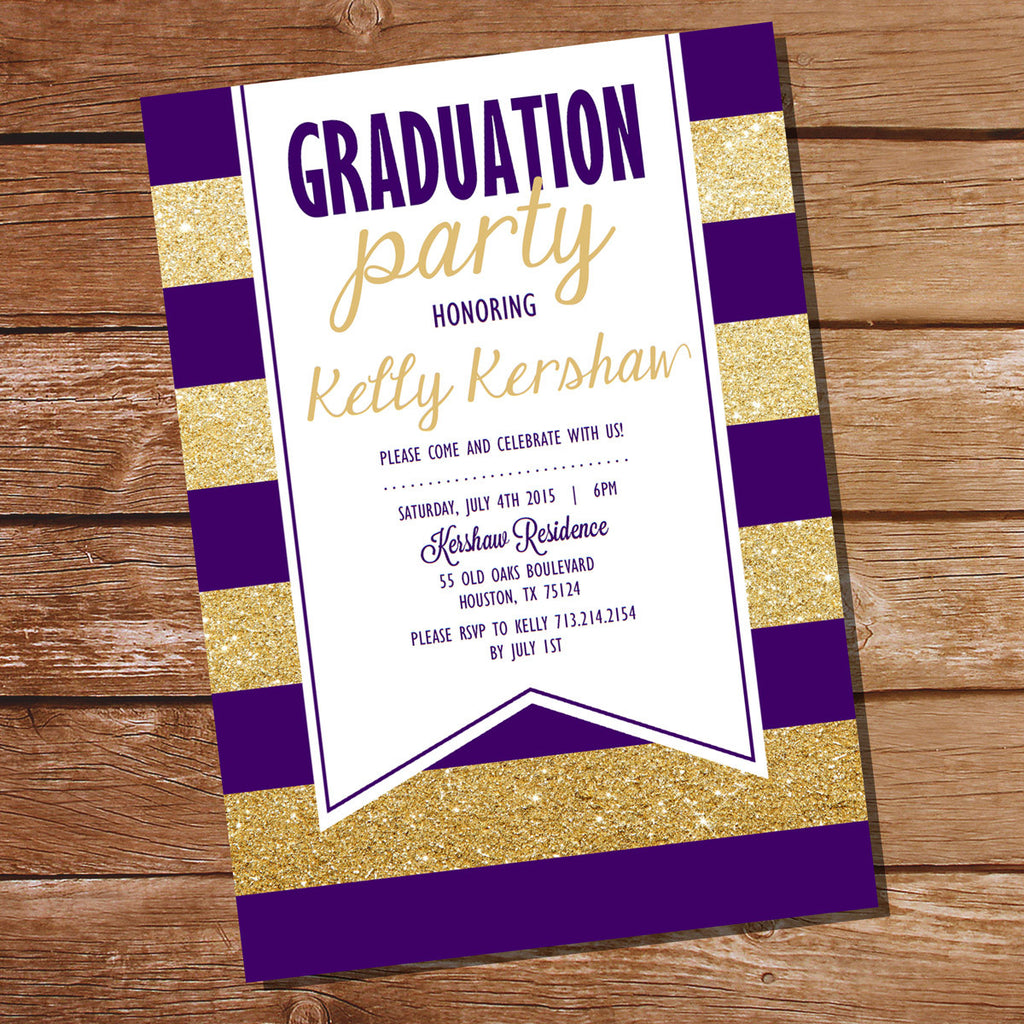 Purple and Gold Graduation Invitation