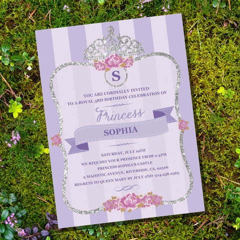 Purple Princess Birthday Party Invitation