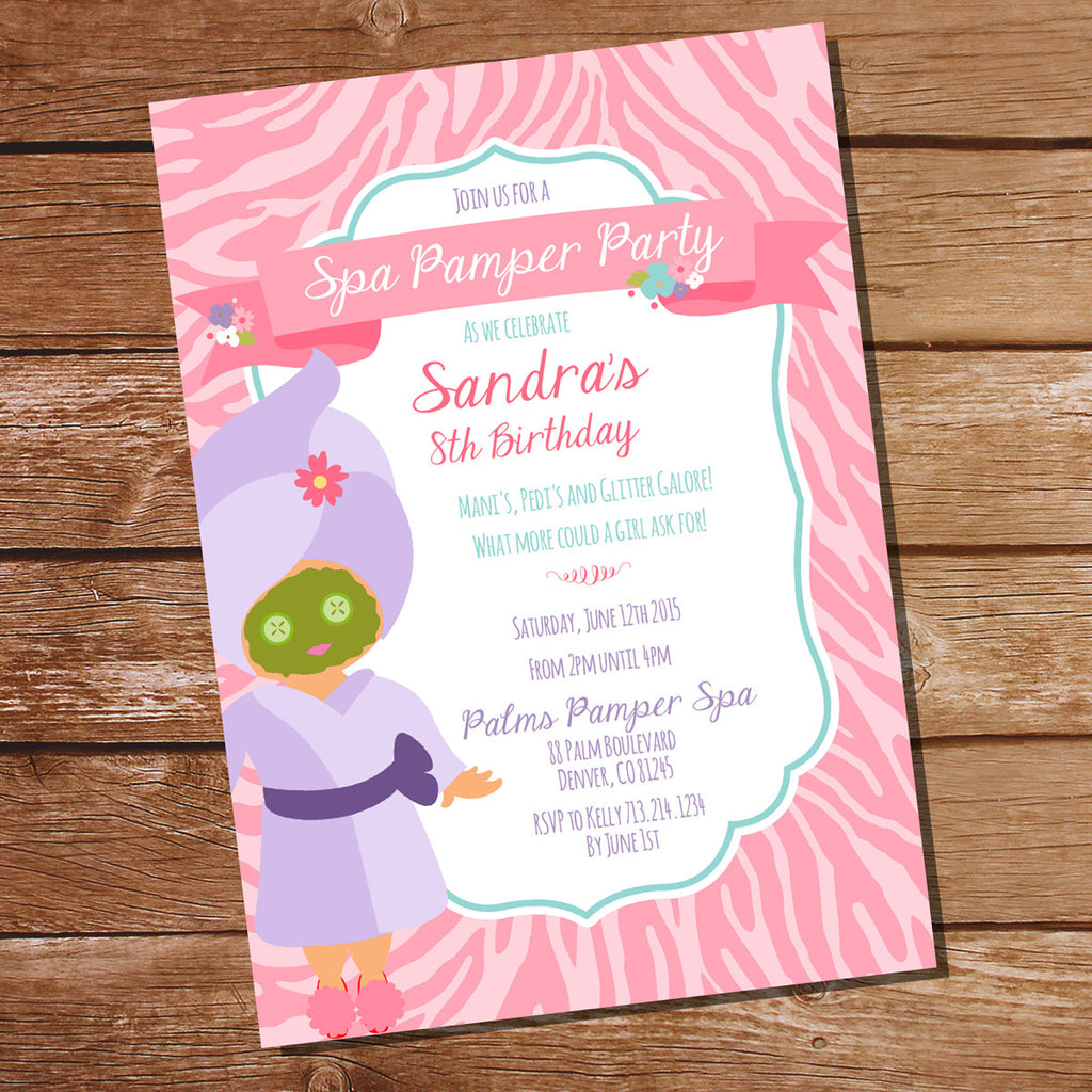 Spa Pamper Party Invitation for a Girl | Purple Pamper Party
