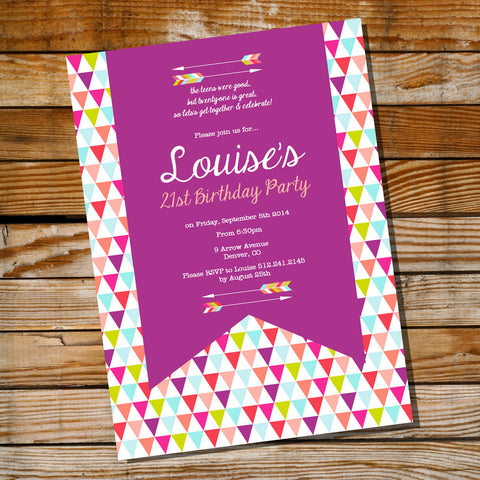 Purple Tribal Arrow Birthday Party Invitation | Tribal Invitation Template