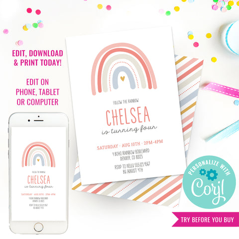 Boho Rainbow Party Invitation