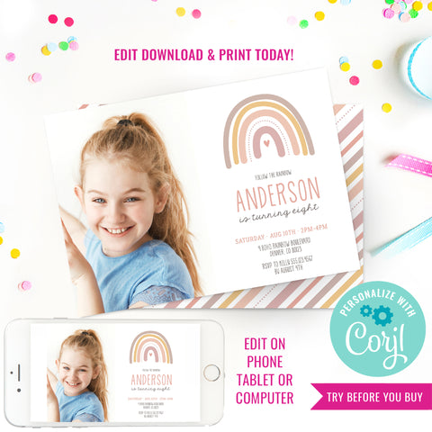 Rainbow Party Photo Invitation