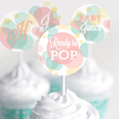 Ready To Pop Baby Shower Cupcake Toppers