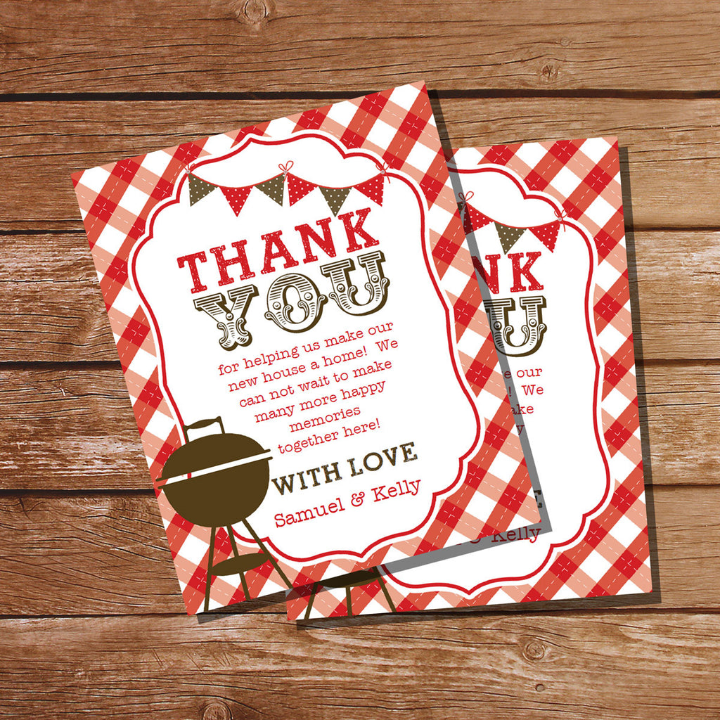 Housewarming Red Gingham BBQ Grill Party Thank You Card