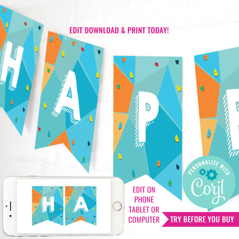 Rock Climbing Party Happy Birthday Banner
