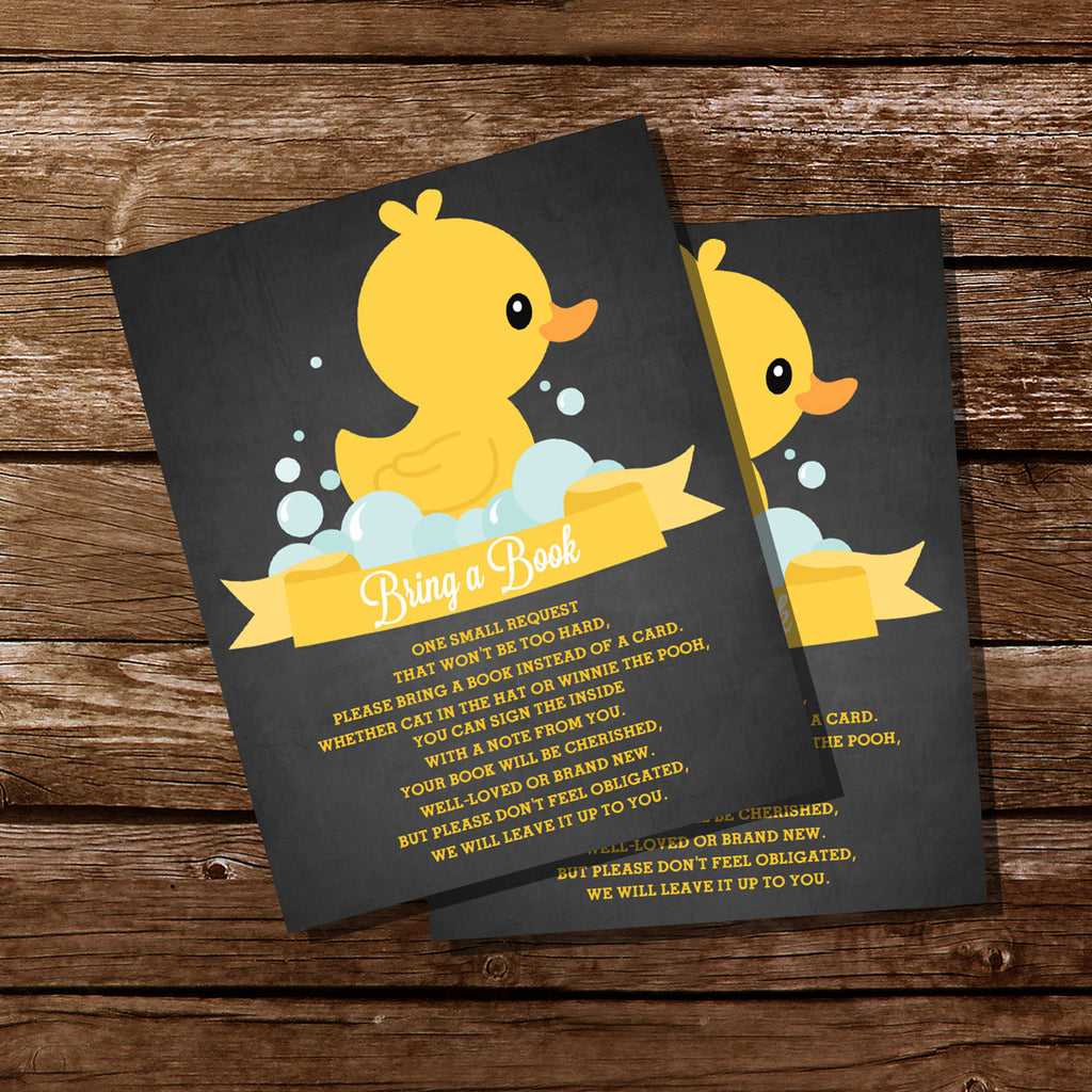 Rubber Duck Baby Shower Bring A Book Insert Card For A Girl Or Boy