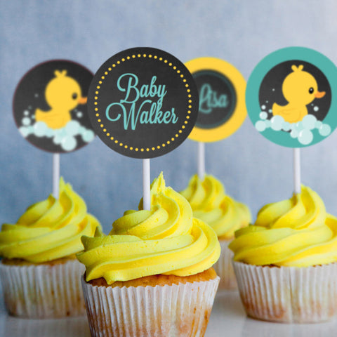 Rubber Duck Baby Shower Cupcake Toppers For A Girl or Boy