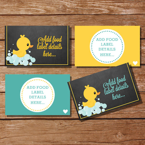 Unisex Rubber Duck Baby Shower Food Labels | Tent Cards