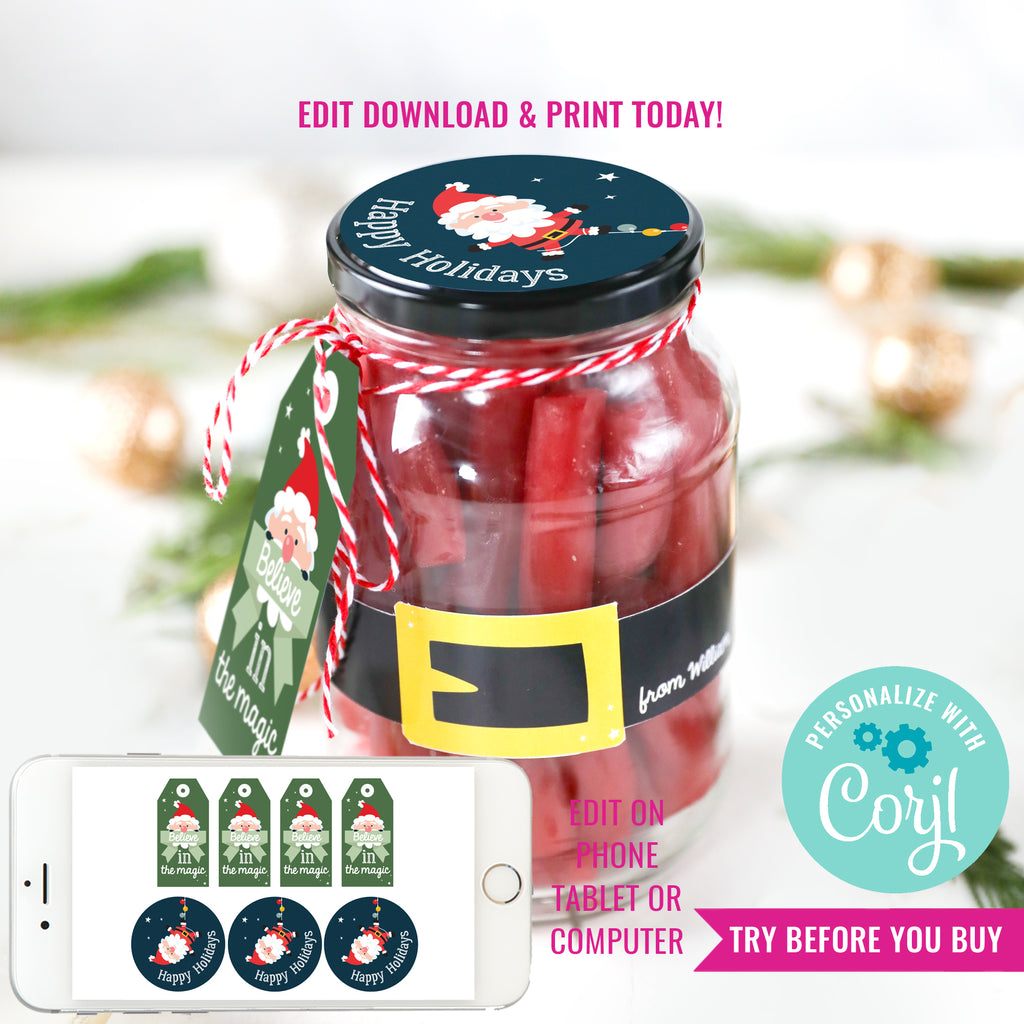 Santa Christmas Gift Jar labels and Gift Tags | Cute Santa Candy DIY G –  Sunshine Parties