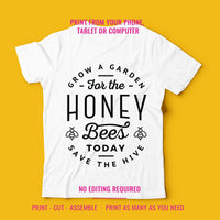 Earth Day T-Shirt Svg Template | Save The Bees T-Shirt | Use for T-shirts, mugs & tote bags