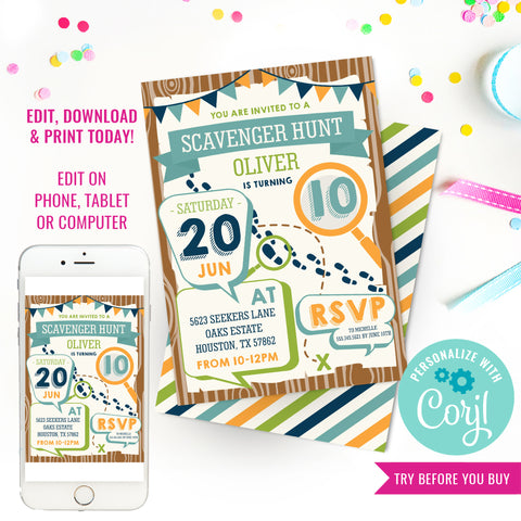 Scavenger Hunt Birthday Party Invitation