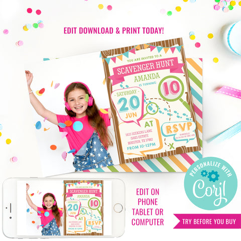 Scavenger Hunt Party Photo Invitation