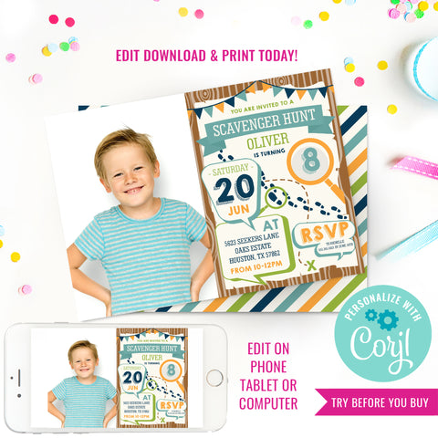 Scavenger Hunt Birthday Party Photo Invitation