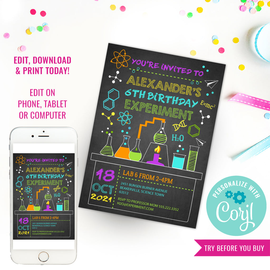 Science Experiment laboratory Party Invitation | Mad Scientist Party I ...