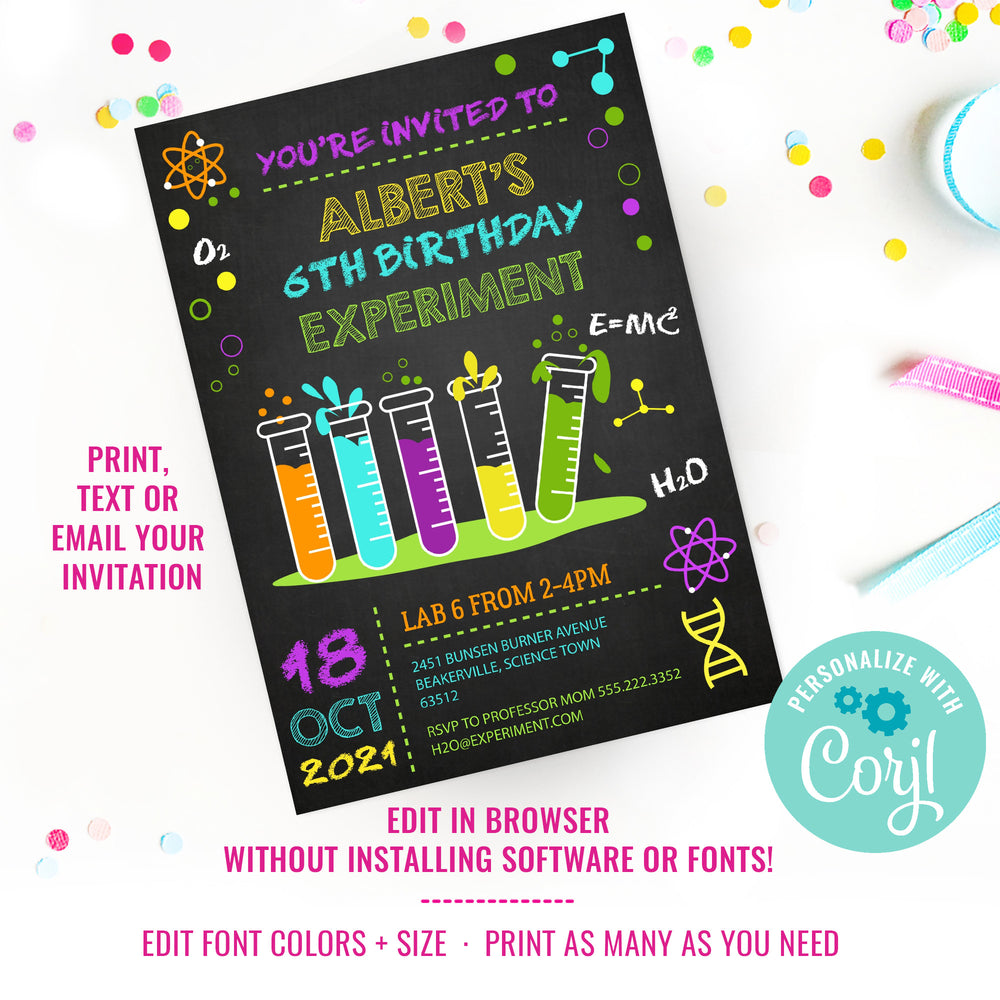 Printable Invitation For Science Teenage Science Birthday Party