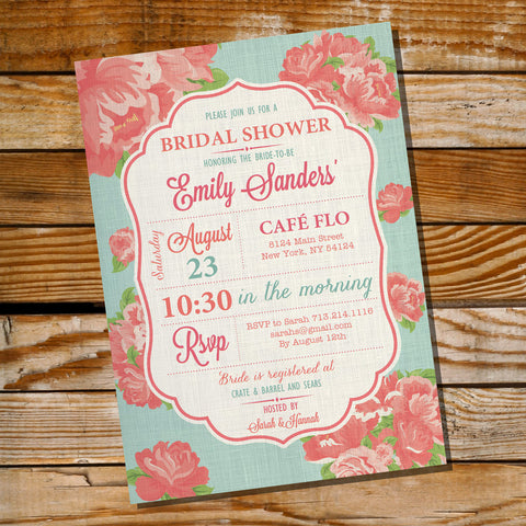 Shabby Chic Bridal Shower Invitation | Floral Linen Invitation