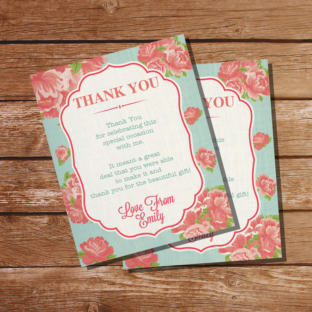 Shabby Chic Thank You Card | Floral Linen Favors