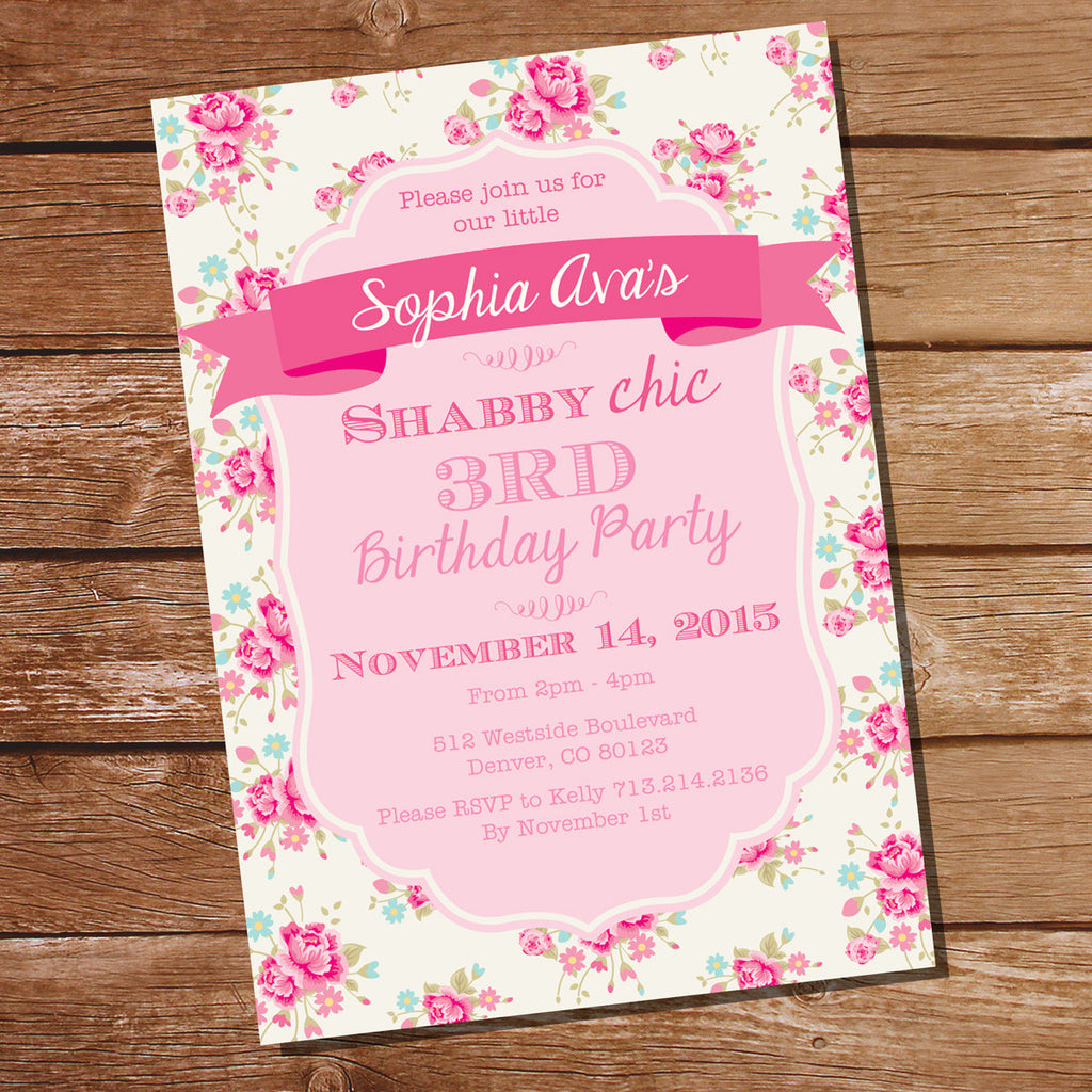 Shabby Chic Floral Birthday Party Invitation