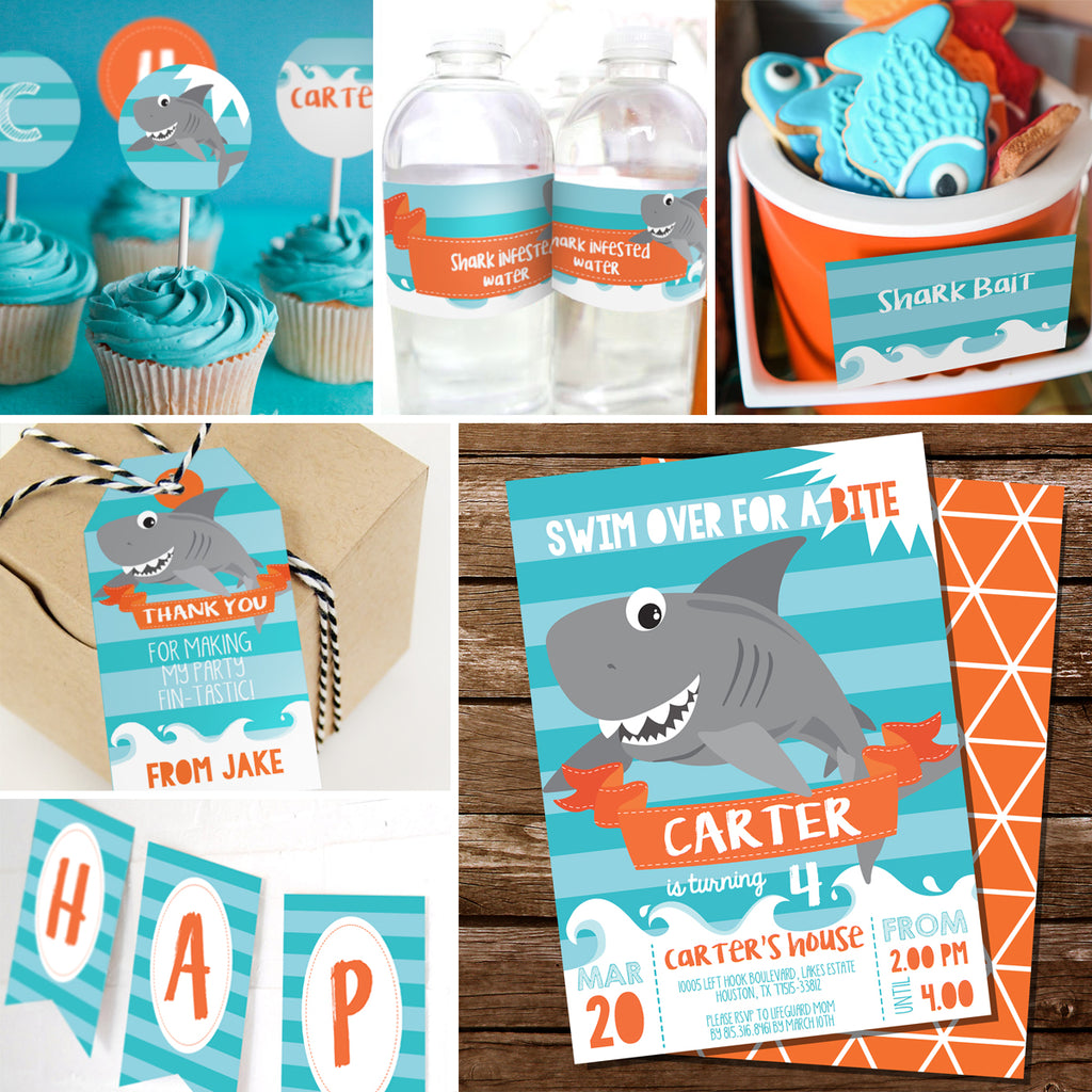 Shark Party Printable Decor Set  Shark Birthday Printables – Sunshine  Parties