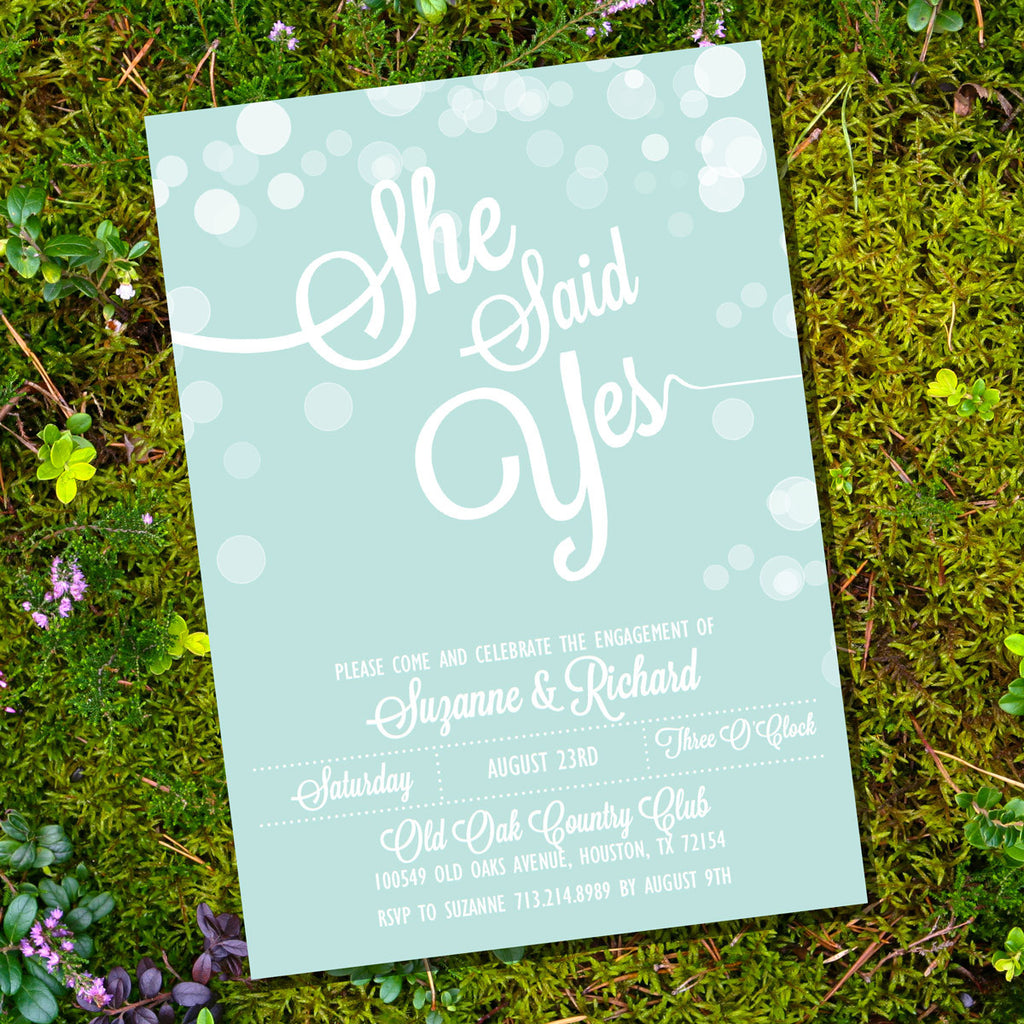 She Said Yes Engagement Party Invitation | Pastel Teal Invitation