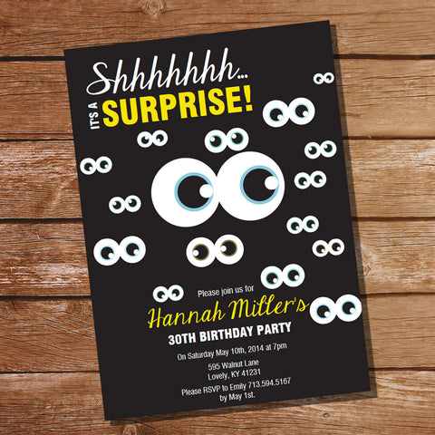 Surprise Party Birthday Invitation | Black and Yellow