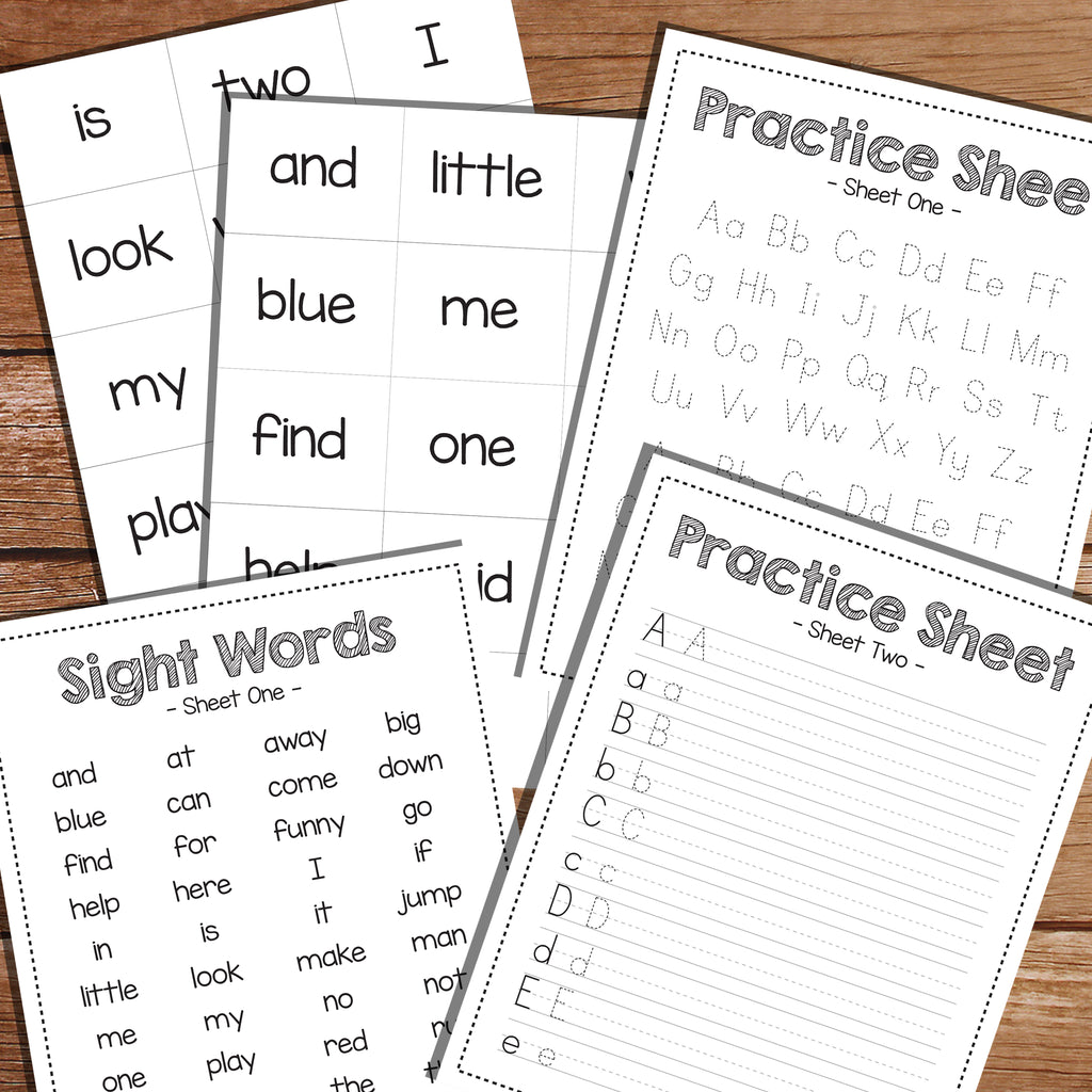 Sight word and writing practice charts for learning to read