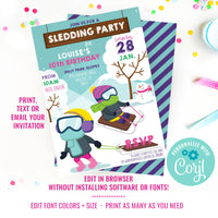 Sledding Party Invitation for Girls