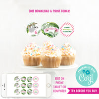 Sloth Birthday Party Cupcake Toppers