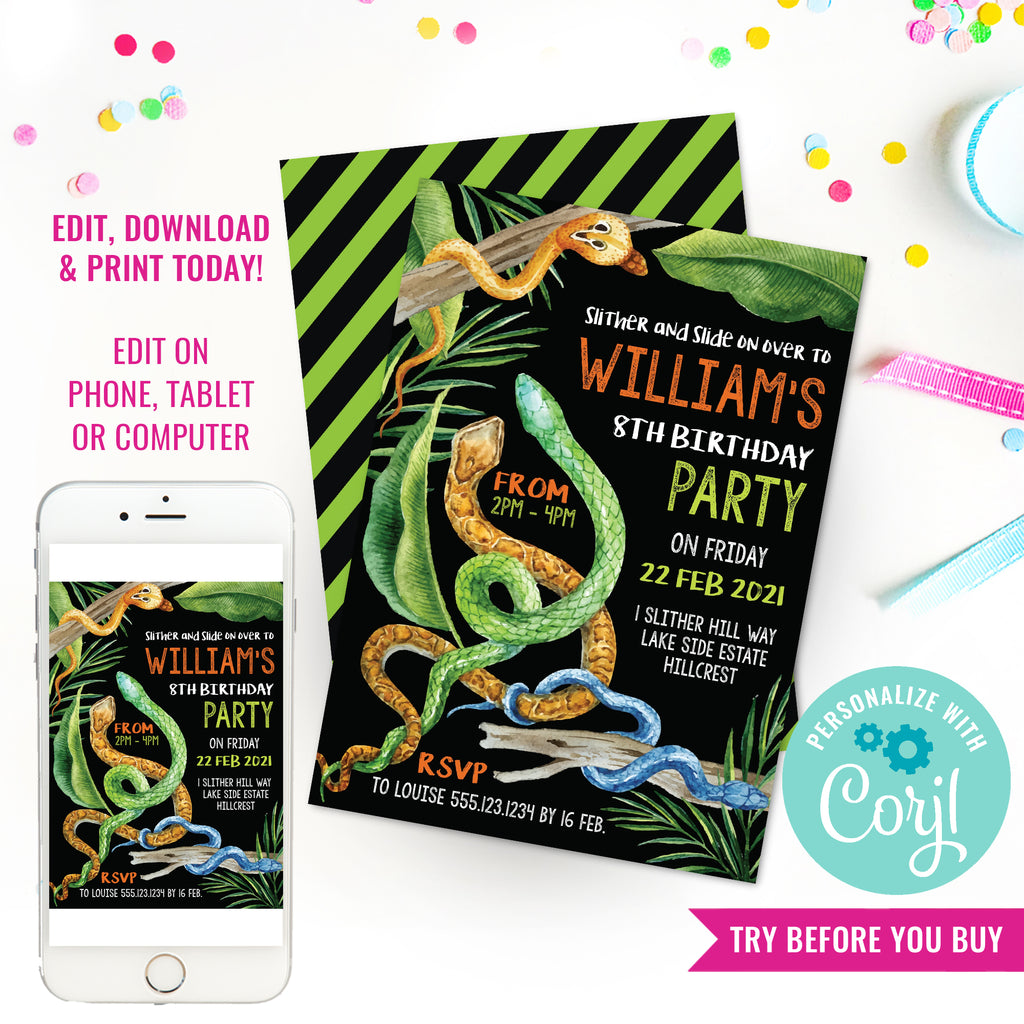Snake Party Birthday Green Invitation | Reptile Party Green – Sunshine Parties snake-party-birthday-green-invitation-reptile-party-green-sunshine-parties