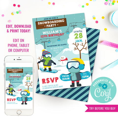 Snowboarding Party Invitation