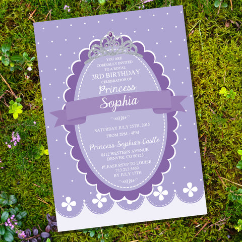 Princess Birthday Party Invitation | Purple and Silver