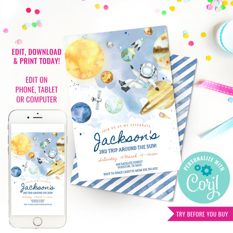 Space Astronaut Birthday Party Invitation