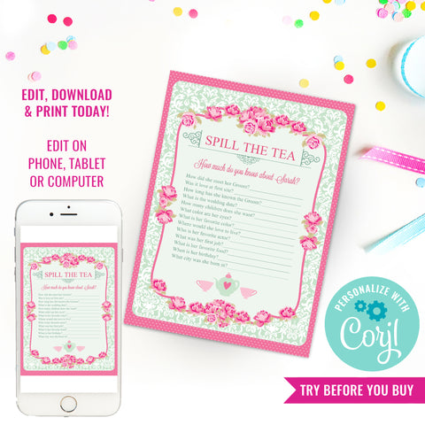 Bridal Shower High Tea Party Game
